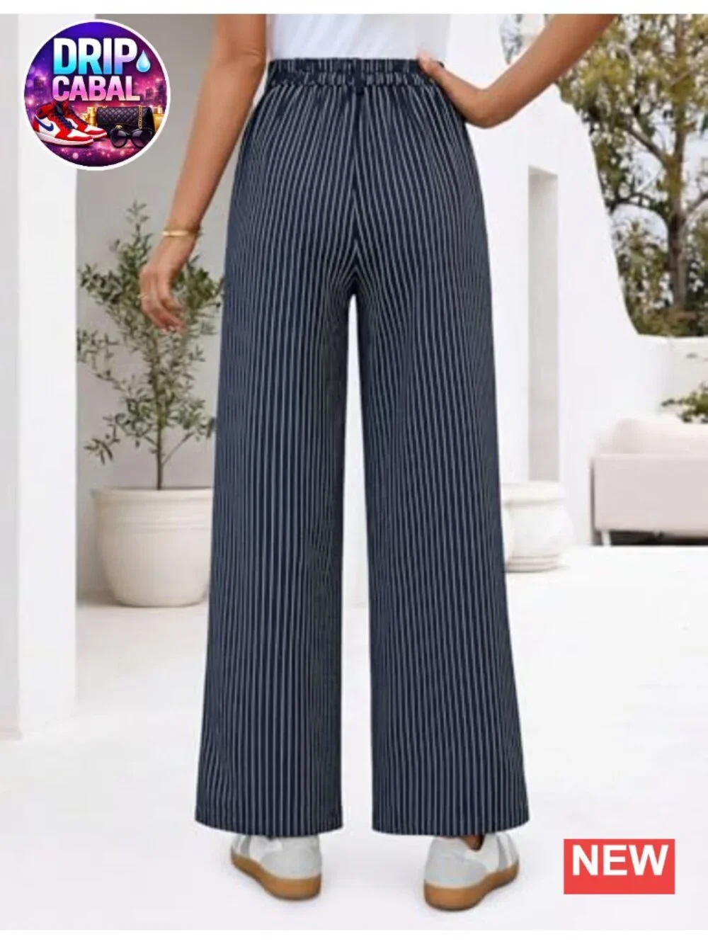 Wide Leg Striped Business Work Pants High Waist Palazzo Slacks Dressy Office